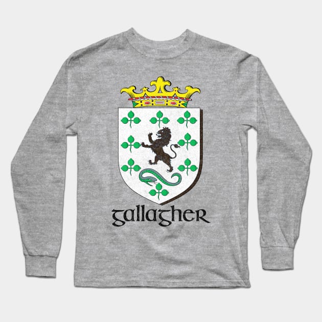 Gallagher / Faded Style Family Crest Design Long Sleeve T-Shirt by feck!